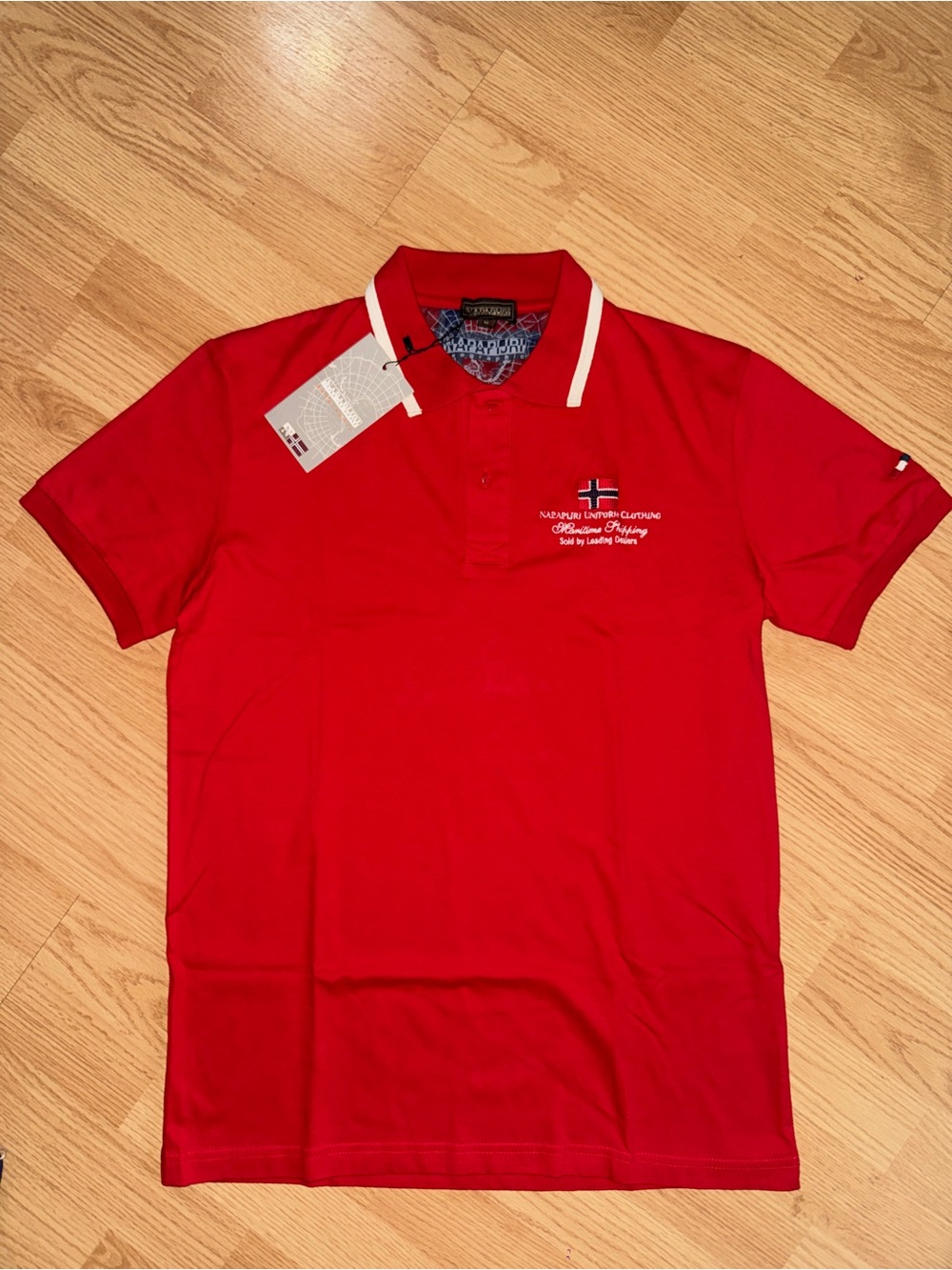 Napapijri Red Polo with White-Trim Collar